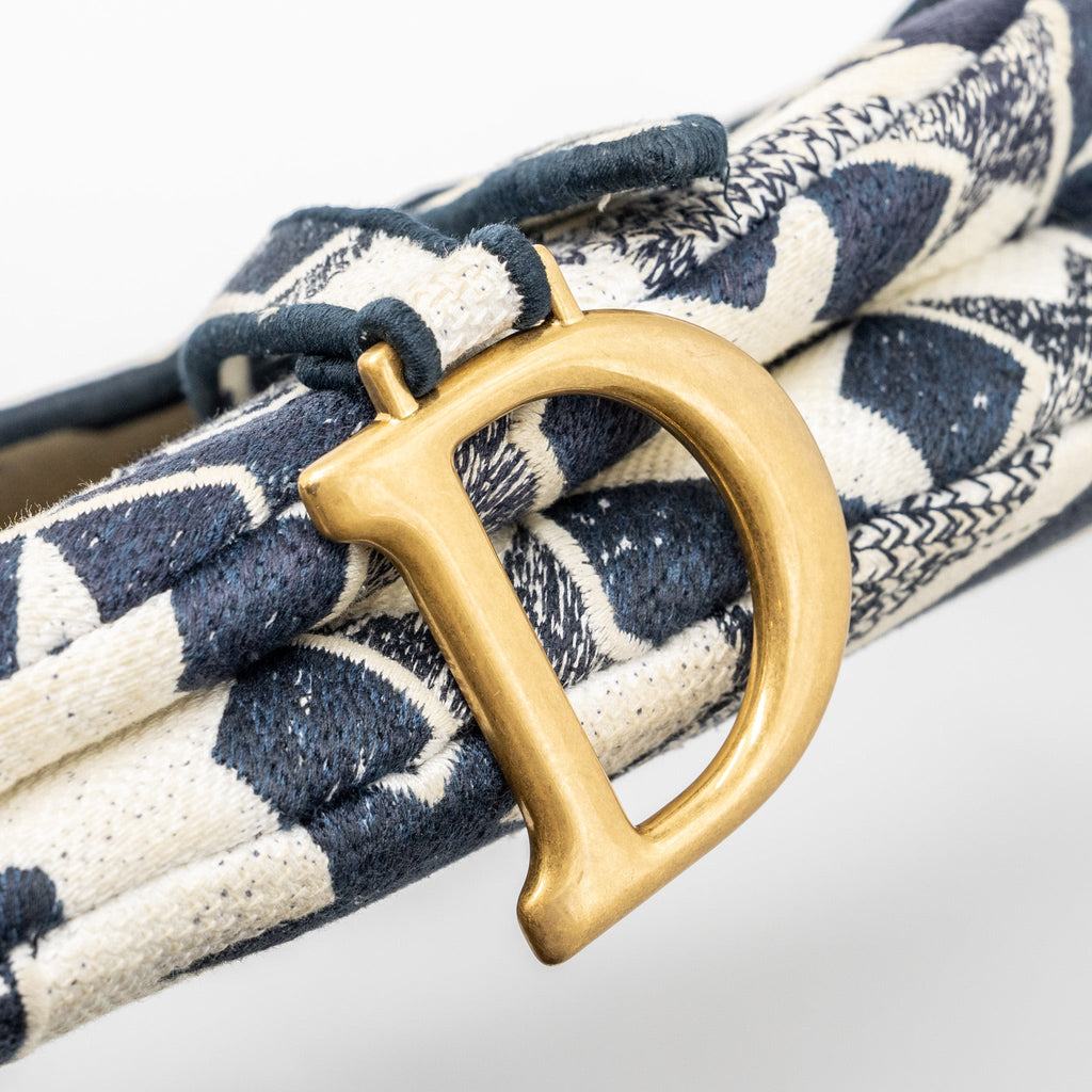DIOR SADDLE BAG CANVAS LIMITED PRINT DARK BLUE / WHITE GHW