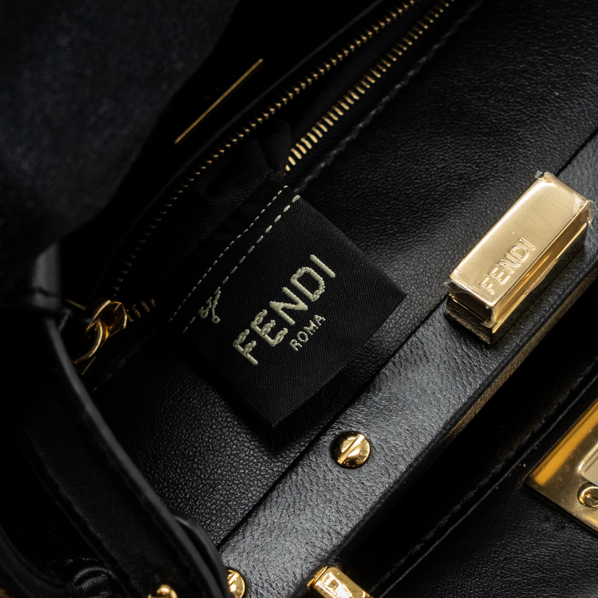 FENDI MINI PEEKABOO SHEARLING BROWN/ BLACK GHW