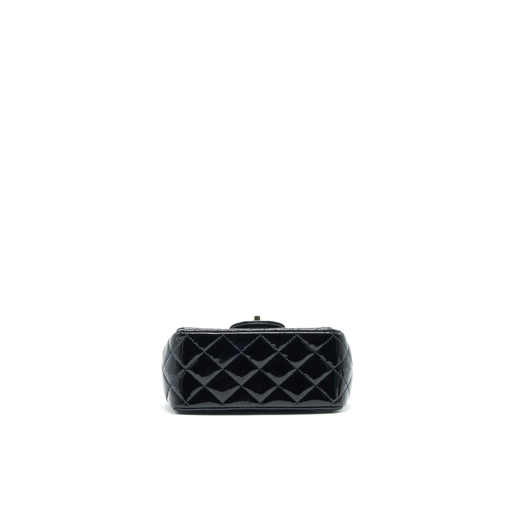 CHANEL MINI SQUARE FLAP BAG QUILTED PATENT LEATHER BLACK GHW