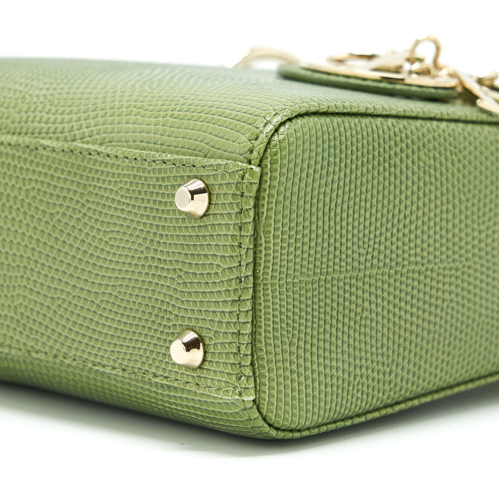 DIOR MINI LADY DIOR LIZARD LIGHT GREEN SHW