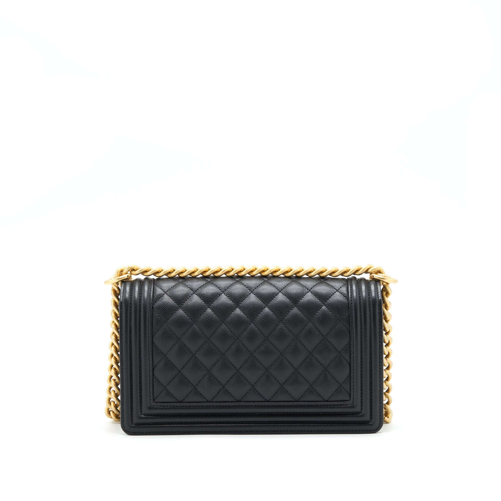 CHANEL MEDIUM BOY BAG CAVIAR BLACK WITH BRUSHED GHW (MICROCHIP)