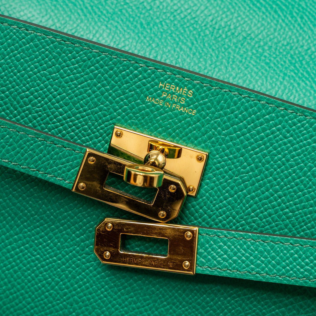 HERMES CLASSIC KELLY TO GO EPSOM 06 VERT JADE GHW