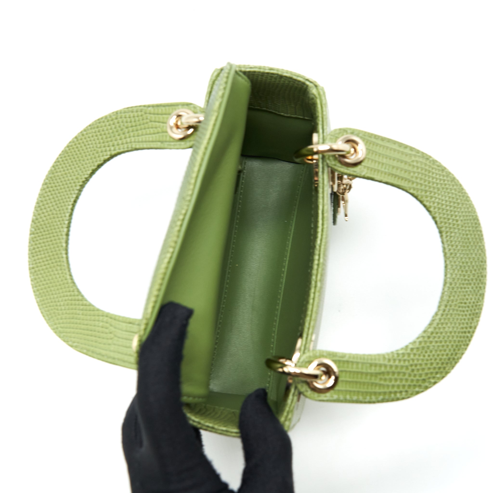 DIOR MINI LADY DIOR LIZARD LIGHT GREEN SHW