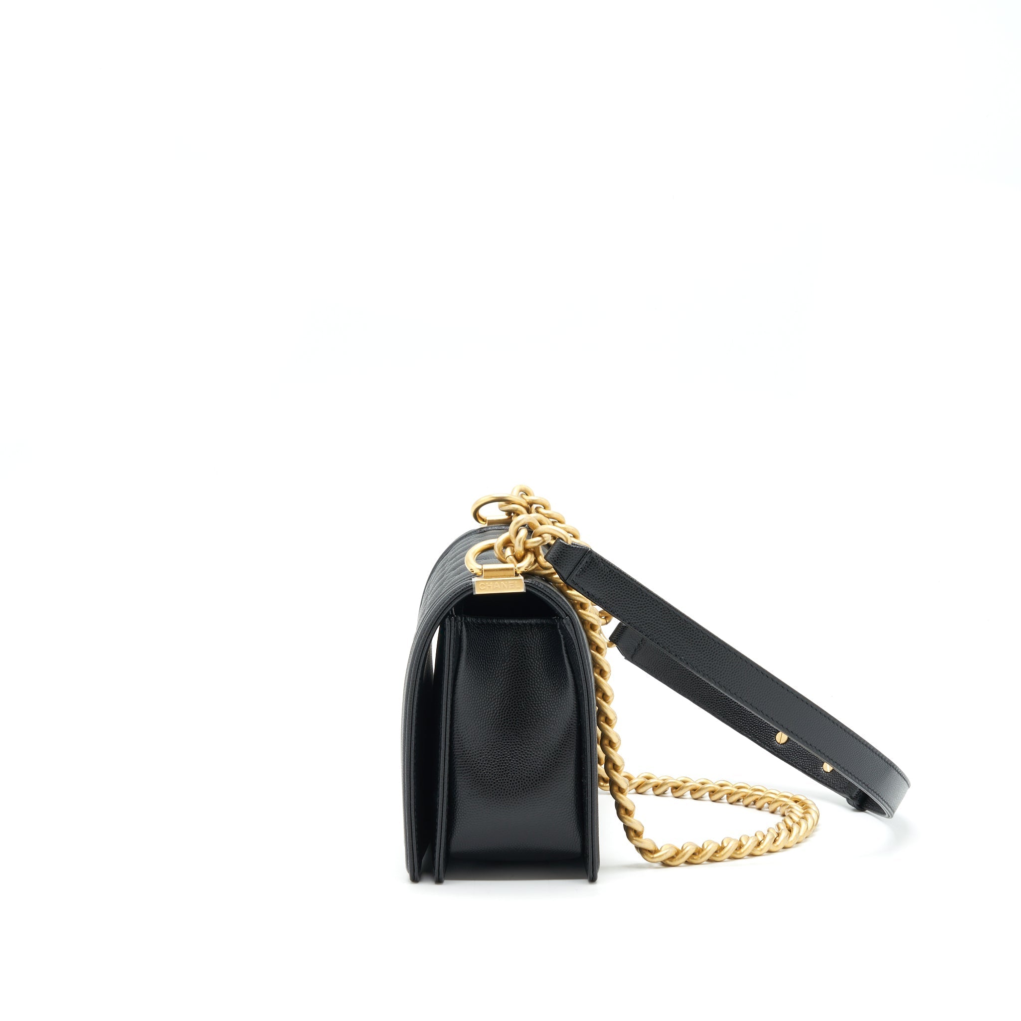 CHANEL MEDIUM BOY BAG CAVIAR BLACK WITH BRUSHED GHW (MICROCHIP)