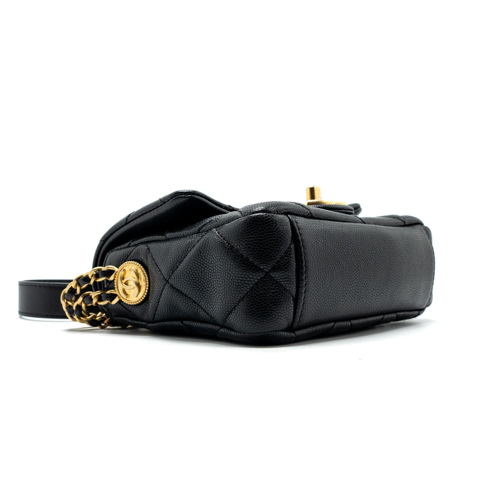 CHANEL MINI TWIST YOUR BUTTON FLAP BAG CAVIAR BLACK GHW(MICROCHIP)