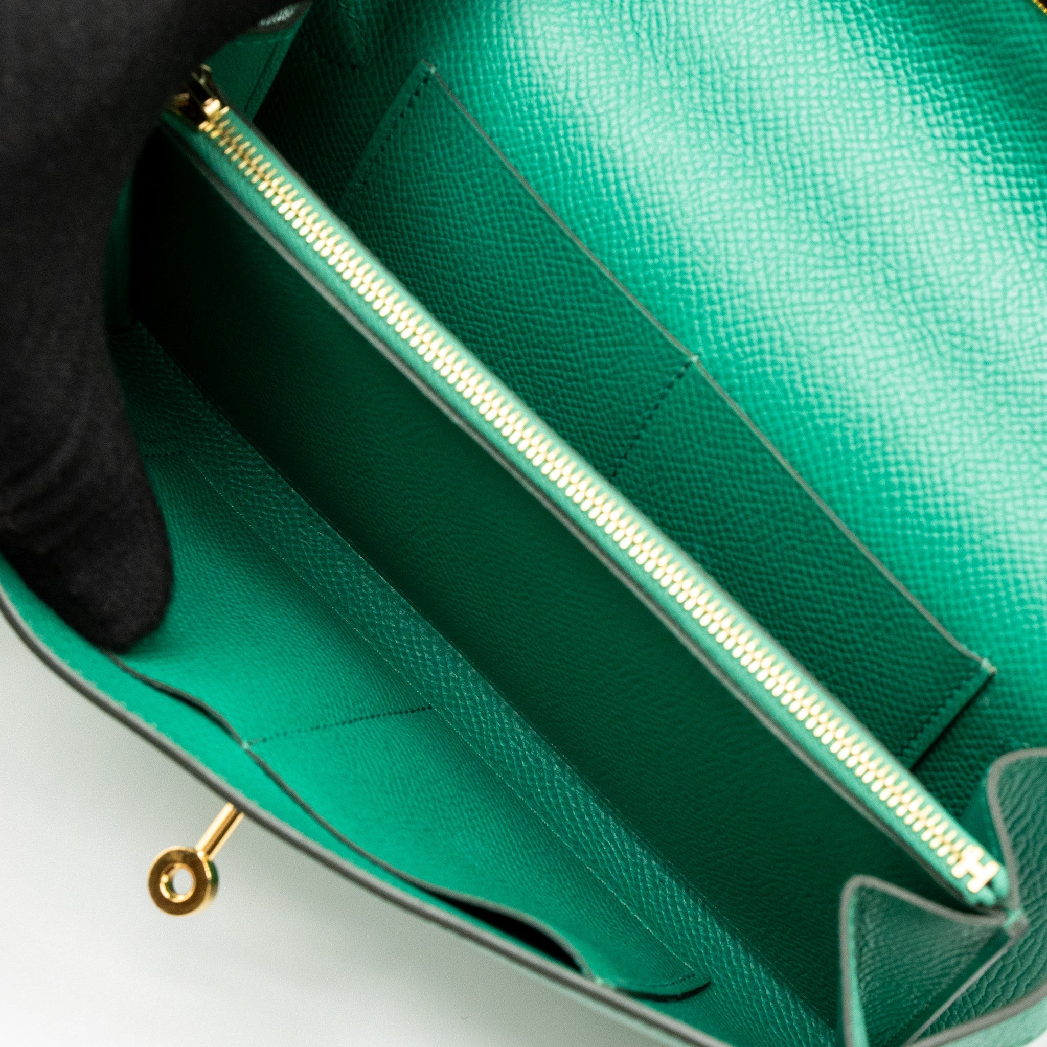 HERMES CLASSIC KELLY TO GO EPSOM 06 VERT JADE GHW
