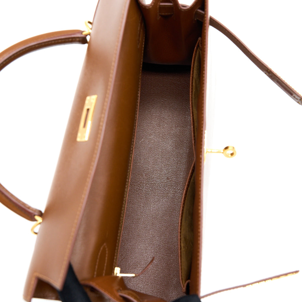 HERMES VINTAGE KELLY 32 BOX BROWN GHW