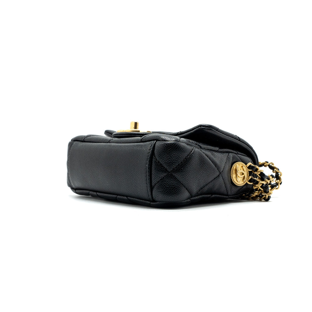 CHANEL MINI TWIST YOUR BUTTON FLAP BAG CAVIAR BLACK GHW(MICROCHIP)