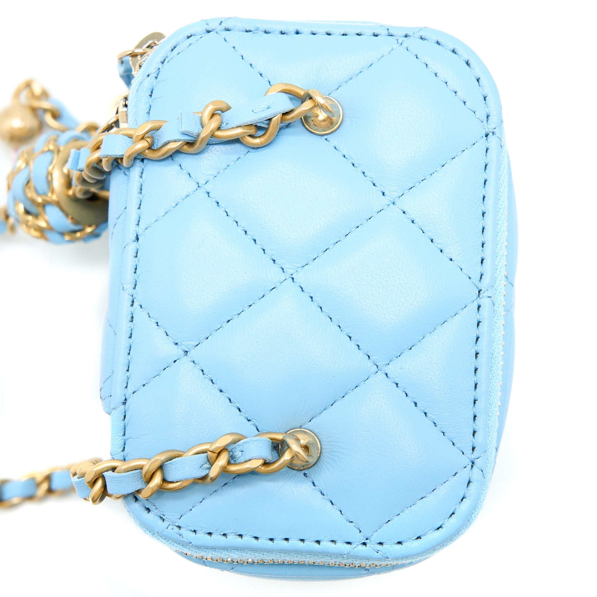 CHANEL 22S PEARL CRUSH MINI VANITY CASE LAMBSKIN LIGHT BLUE BRUSHED GHW