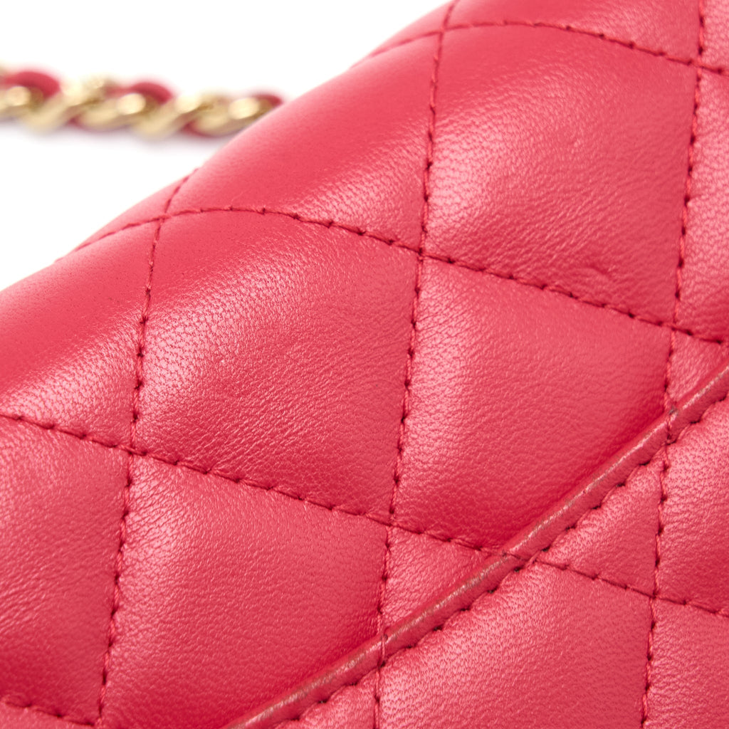 CHANEL CLASSIC WALLET ON CHAIN LAMBSKIN RED GHW