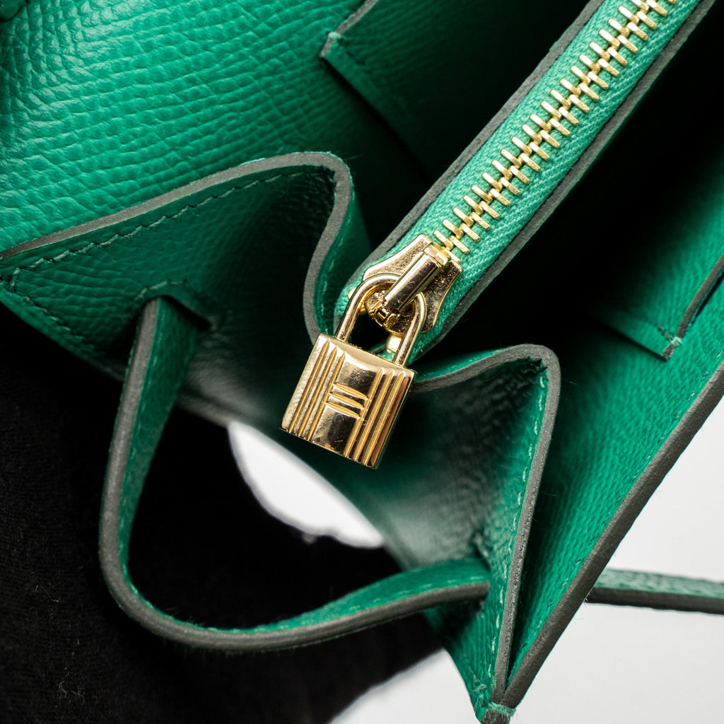 HERMES CLASSIC KELLY TO GO EPSOM 06 VERT JADE GHW