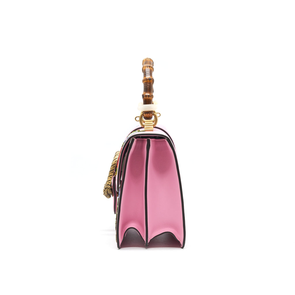 GUCCI DIONYSUS BAMBOO TOP HANDLE BAG EMBROIDERED LEATHER MEDIUM PINK