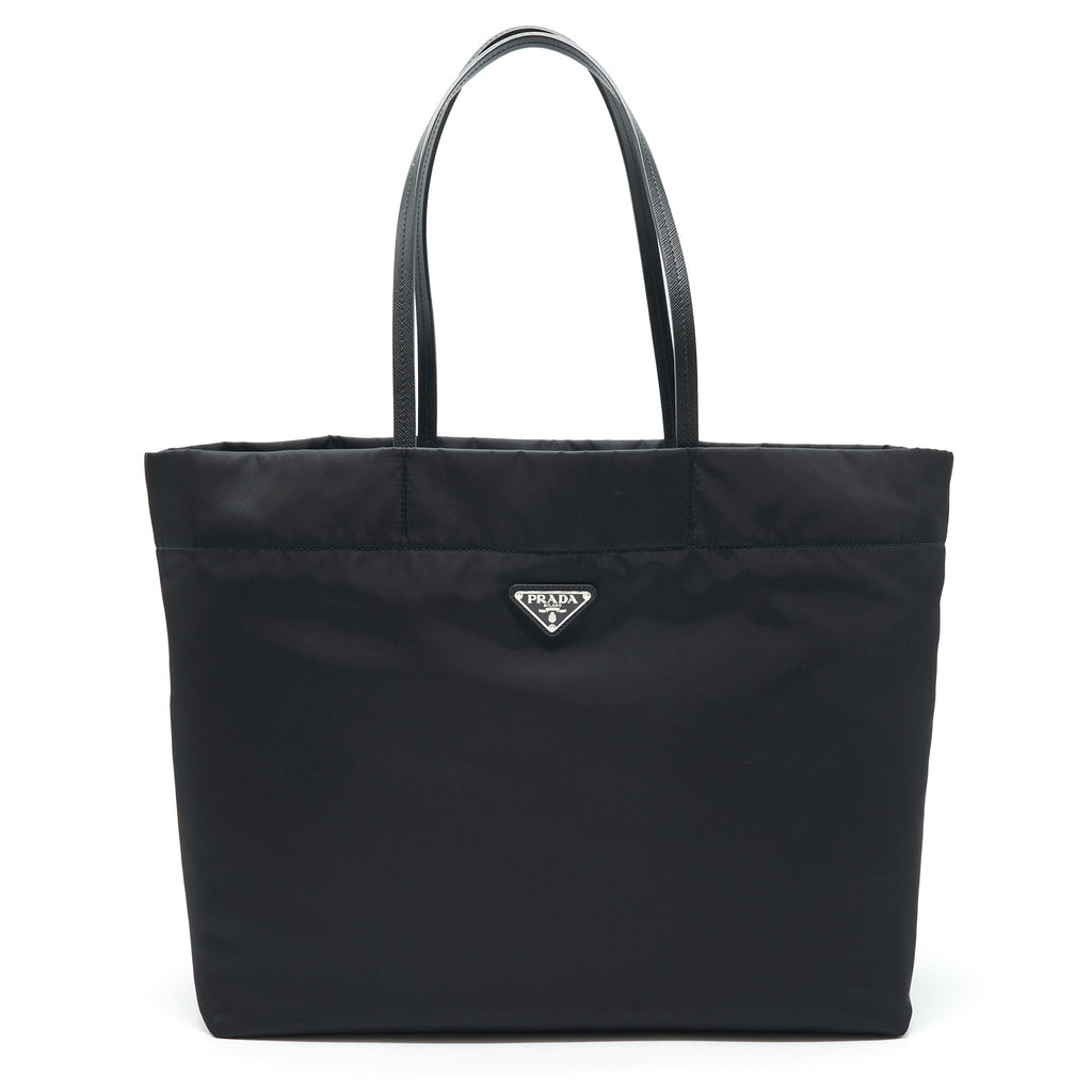 PRADA NYLON TOTE WITH LEATHER HANDLE BLACK SHW