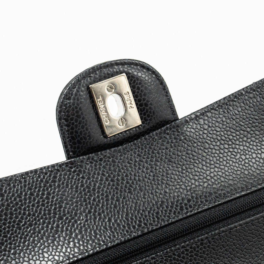 CHANEL SMALL CLASSIC DOUBLE FLAP BAG CAVIAR BLACK SHW (MICROCHIP)