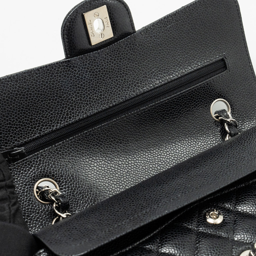 CHANEL SMALL CLASSIC DOUBLE FLAP BAG CAVIAR BLACK SHW (MICROCHIP)