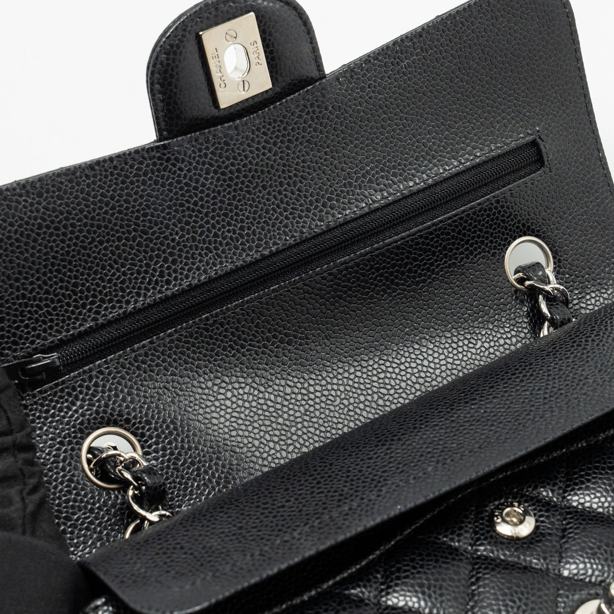 CHANEL SMALL CLASSIC DOUBLE FLAP BAG CAVIAR BLACK SHW (MICROCHIP)