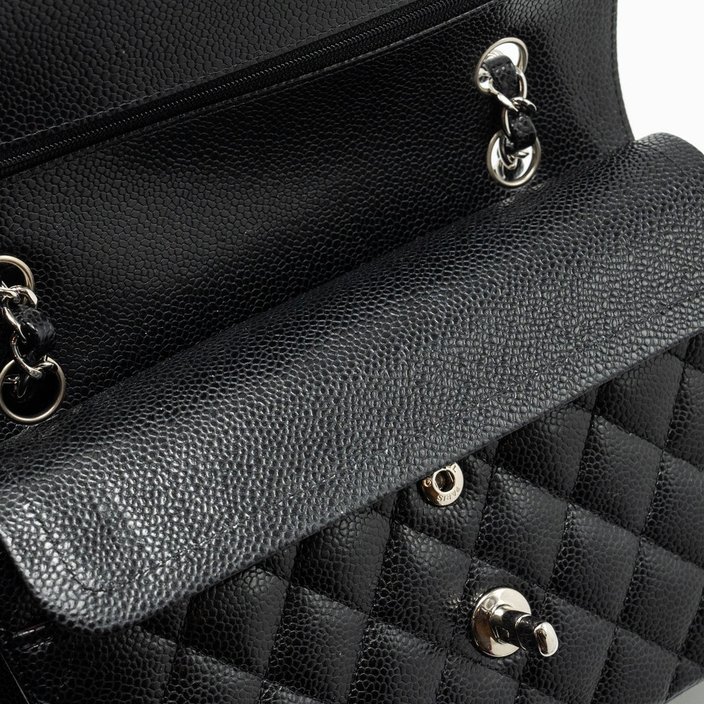 CHANEL SMALL CLASSIC DOUBLE FLAP BAG CAVIAR BLACK SHW (MICROCHIP)