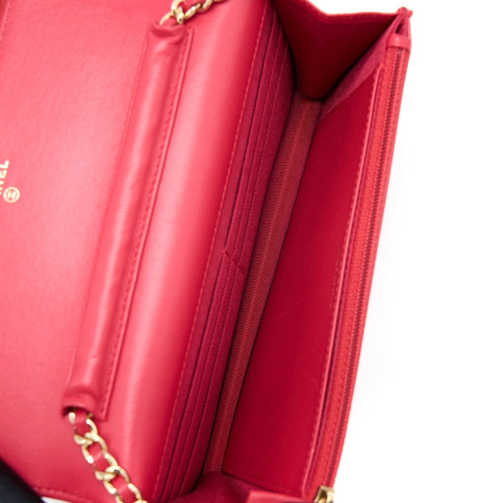 CHANEL CLASSIC WALLET ON CHAIN LAMBSKIN RED GHW