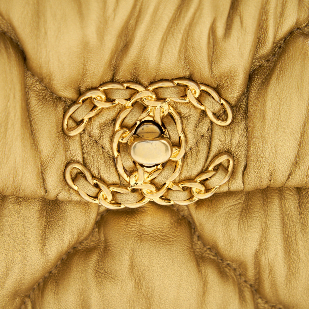 CHANEL SMALL 19 BAG LIMITED EDITION LAMBSKIN GOLD WITH GOLD/SILVER HARDWARE(MICROCHIP)