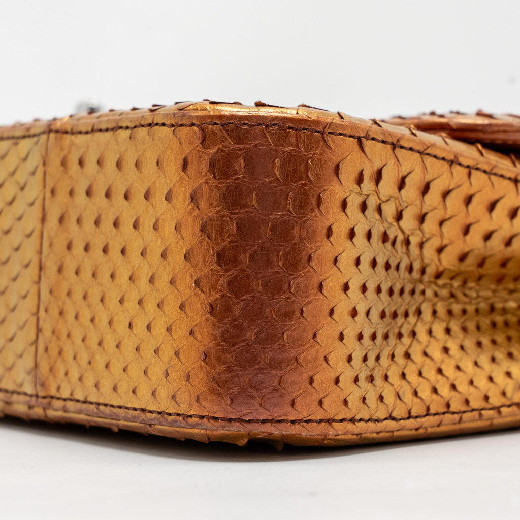 CHANEL CLASSIC DOUBLE FLAP BAG PYTHON LEATHER ORANGE SHW