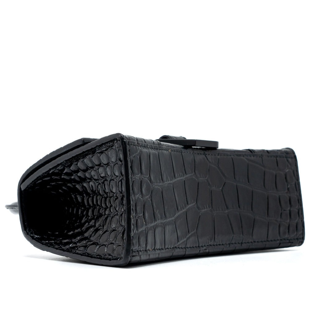BALENCIAGA HOURGLASS XS CROC-EMBOSSED CALFSKIN SO BLACK