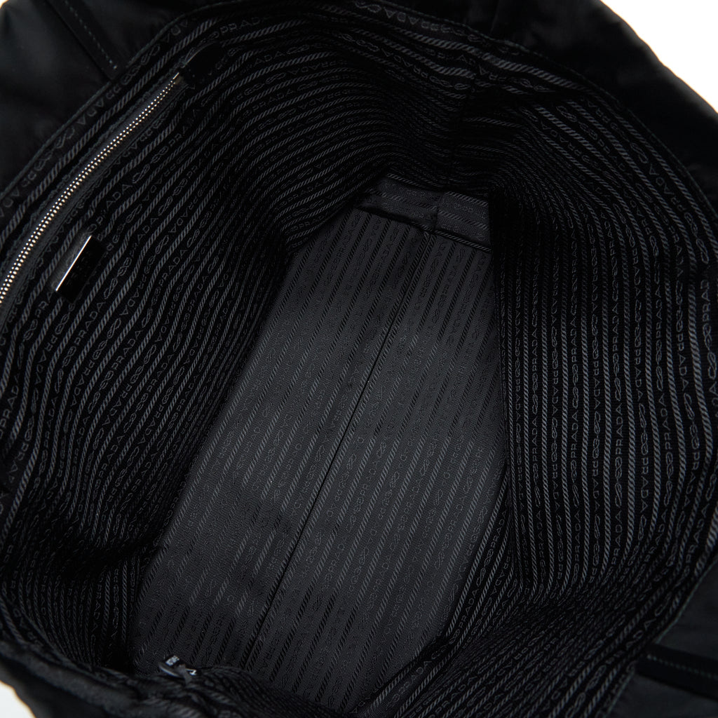 PRADA NYLON TOTE WITH LEATHER HANDLE BLACK SHW