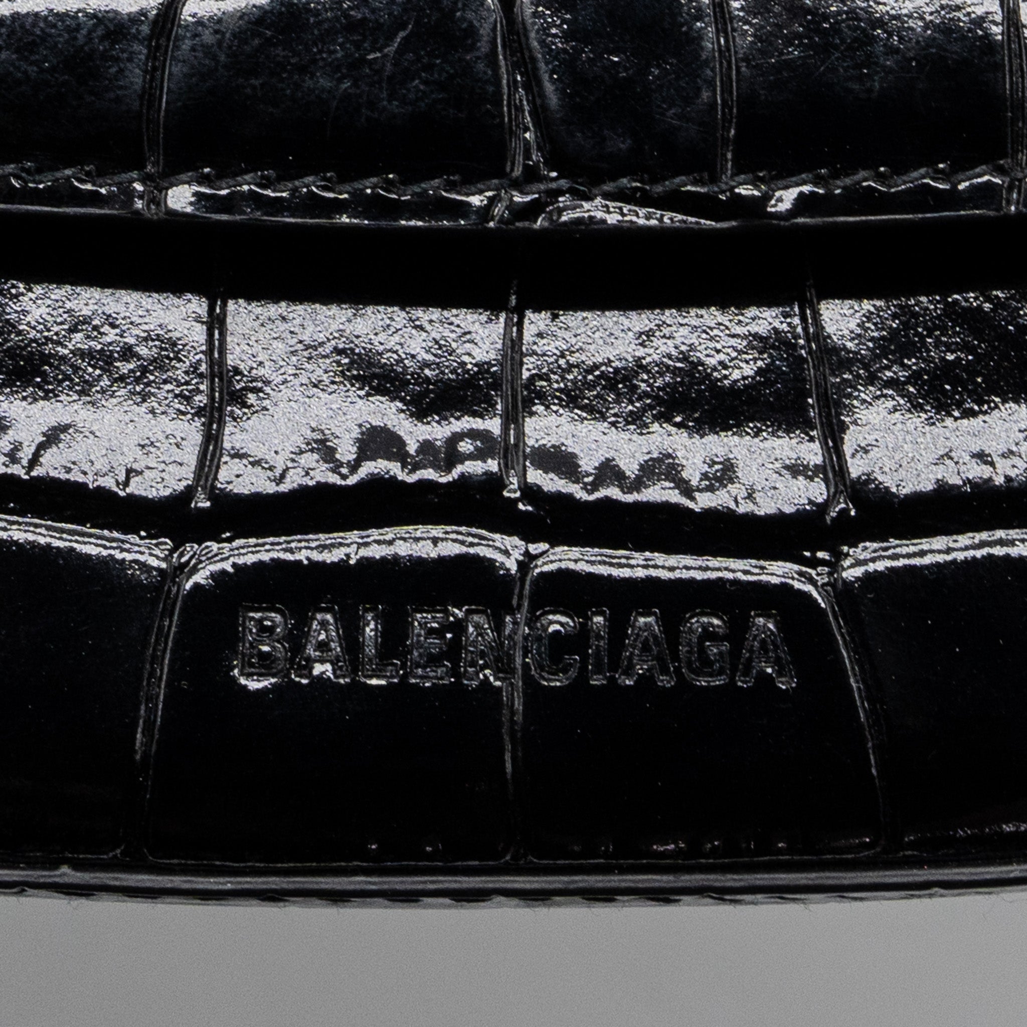 BALENCIAGA GHOST SLING BAG CROC EMBOSSED LEATHER BLACK GHW