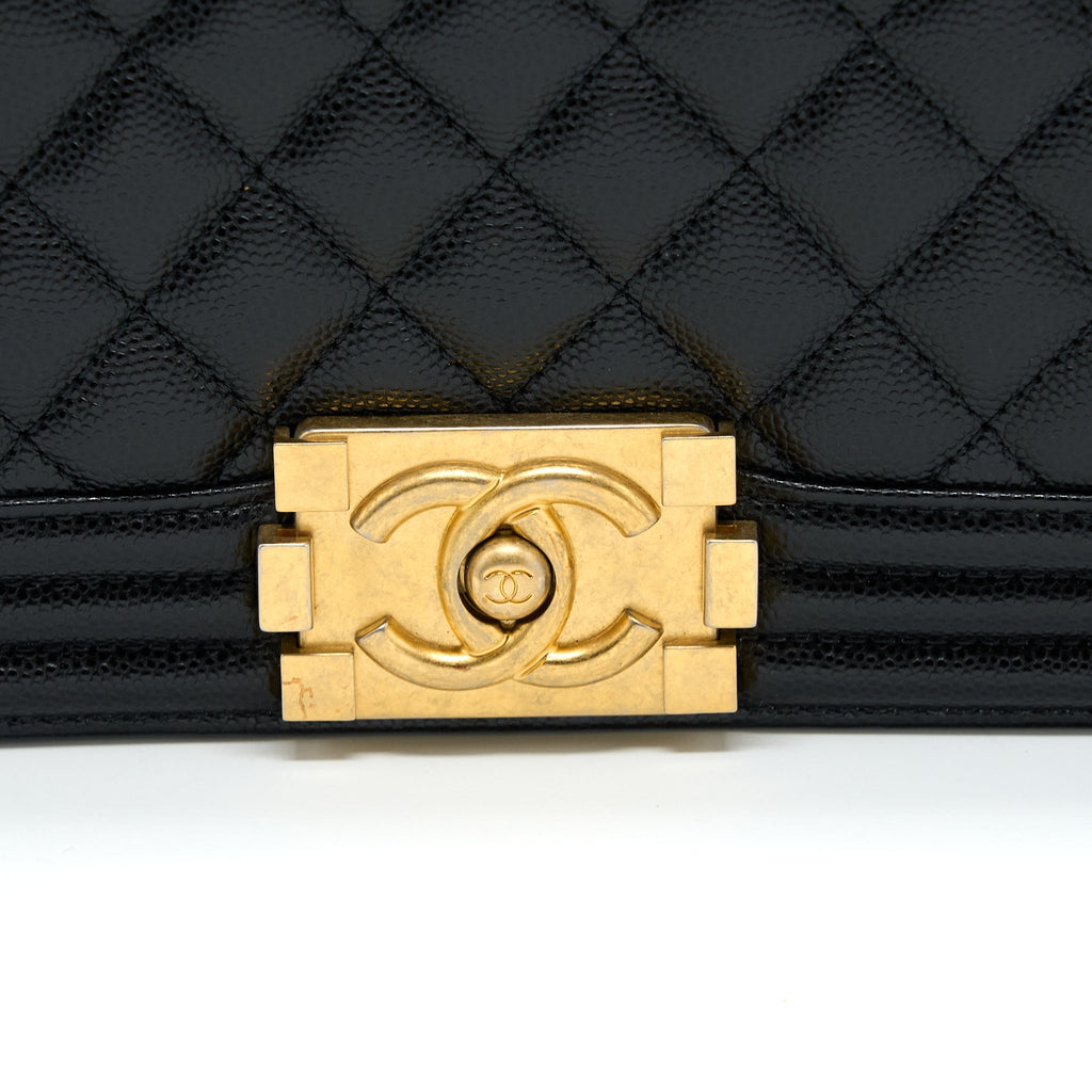 CHANEL BOY BAG 28CM CAVIAR BLACK BRUSHED GHW