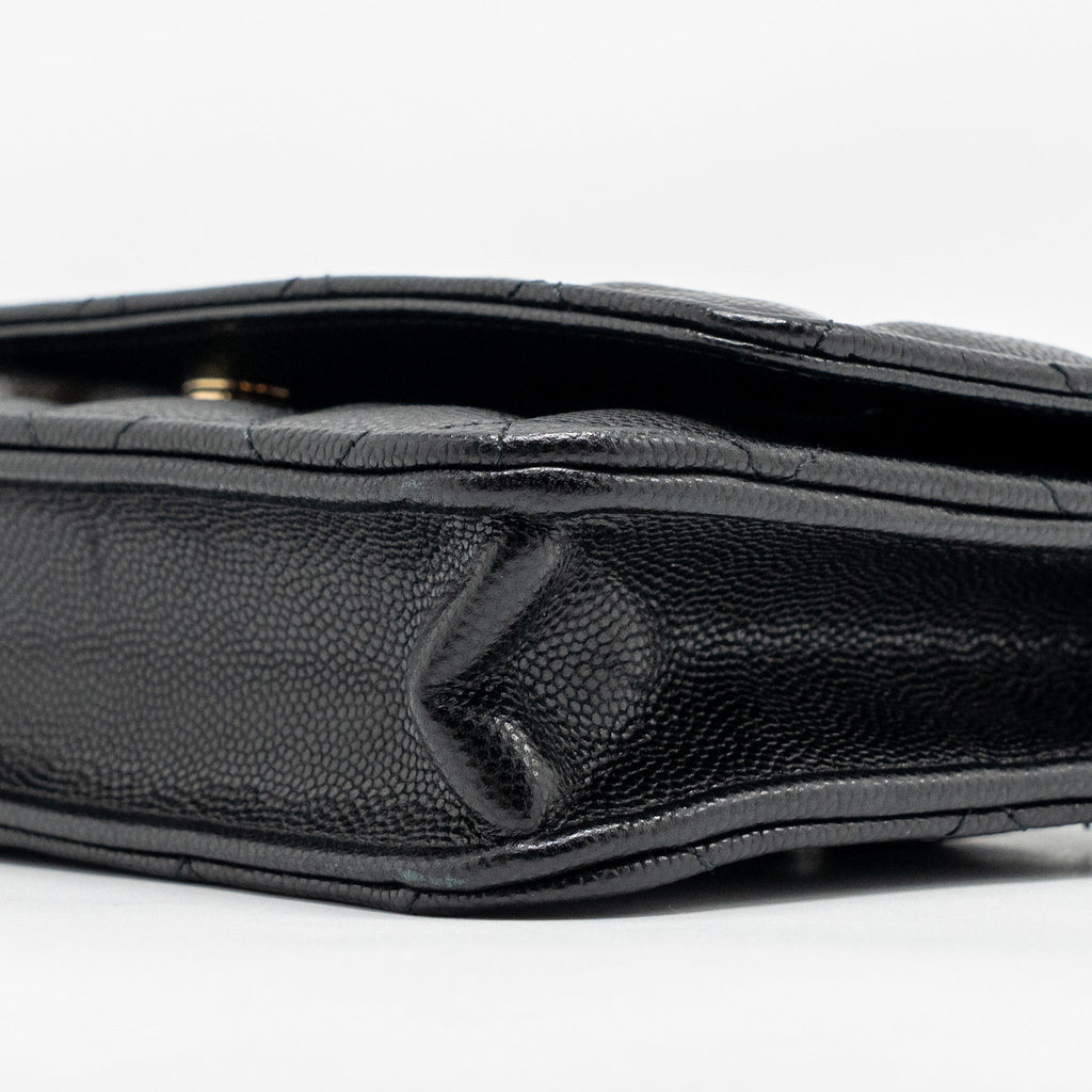 CHANEL CC LOGO QUILTED WALLET ON CHAIN CAVIAR BLACK LGHW (MICROCHIP)