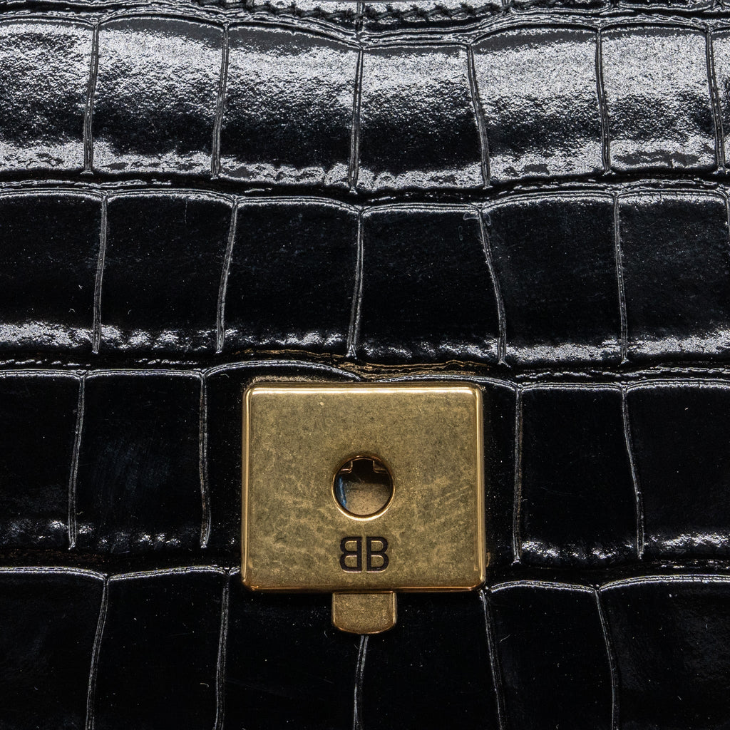 BALENCIAGA GHOST SLING BAG CROC EMBOSSED LEATHER BLACK GHW