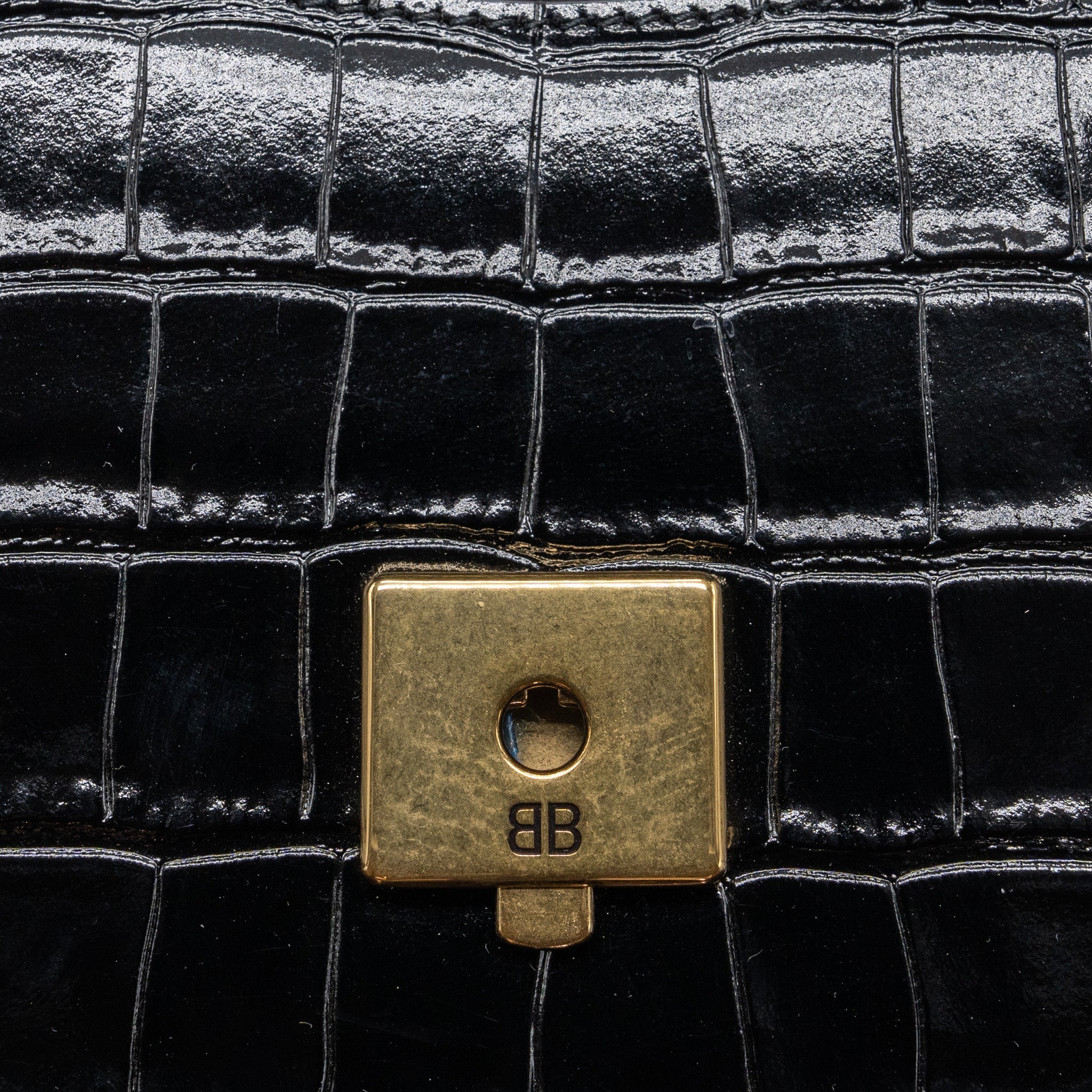 BALENCIAGA GHOST SLING BAG CROC EMBOSSED LEATHER BLACK GHW