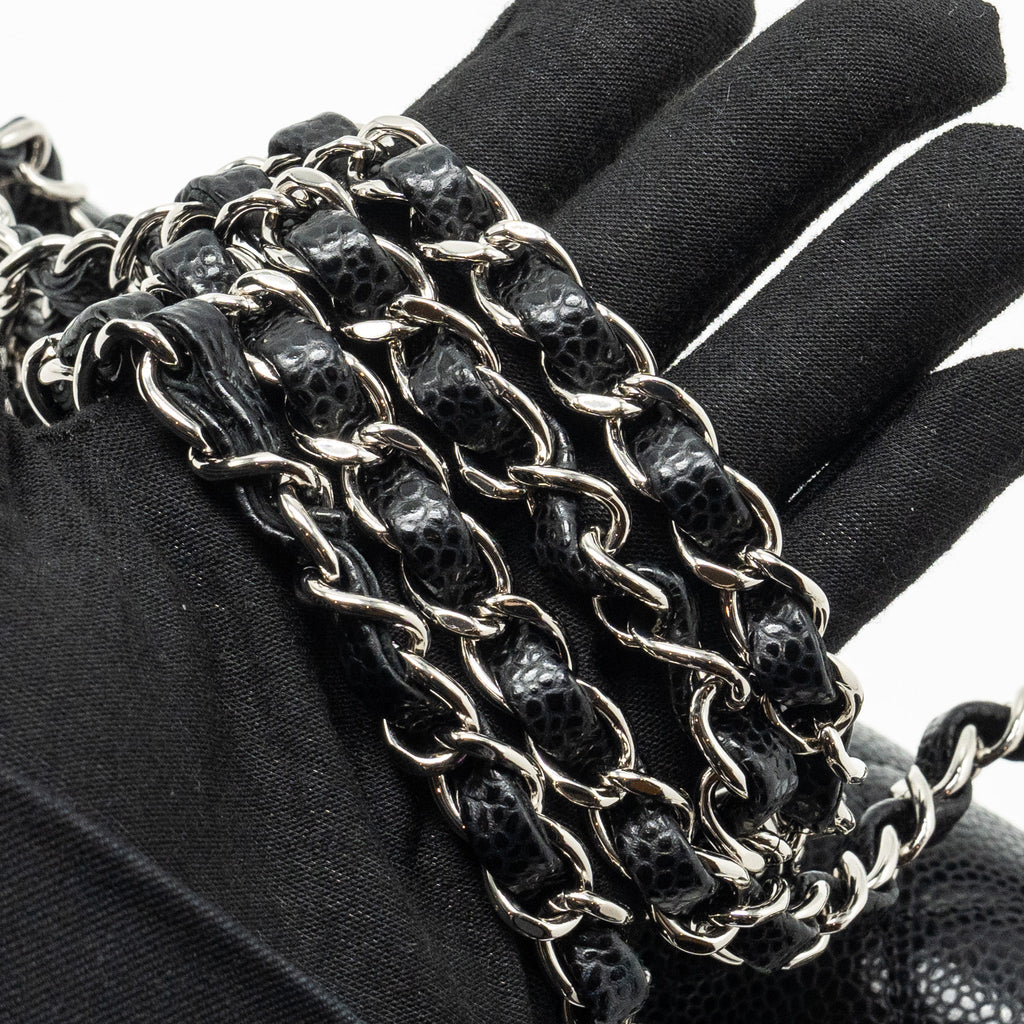 CHANEL SMALL CLASSIC DOUBLE FLAP BAG CAVIAR BLACK SHW (MICROCHIP)