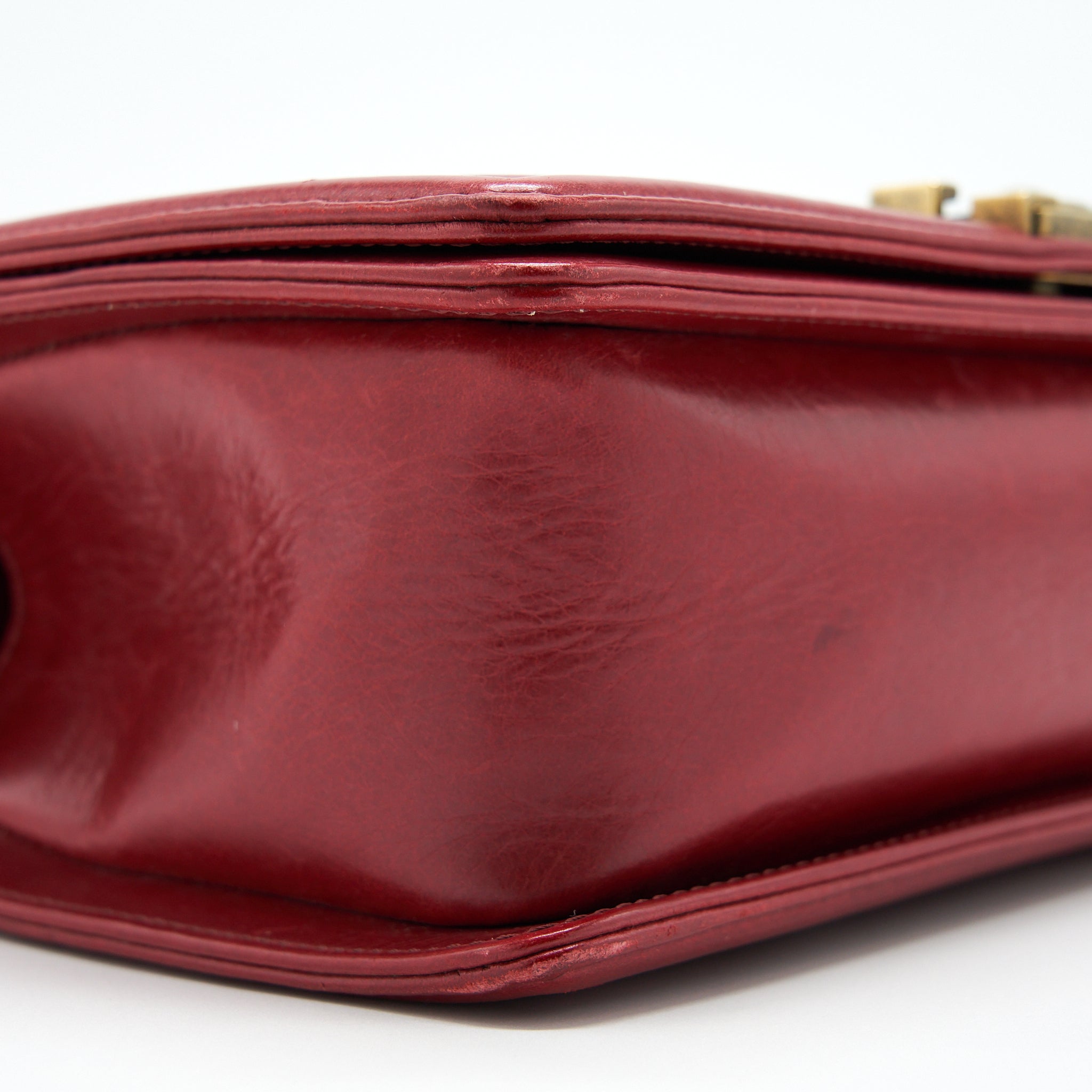 CHANEL MEDIUM BOY BAG AGED CALFSKIN RED WITH RUTHENIUM GHW