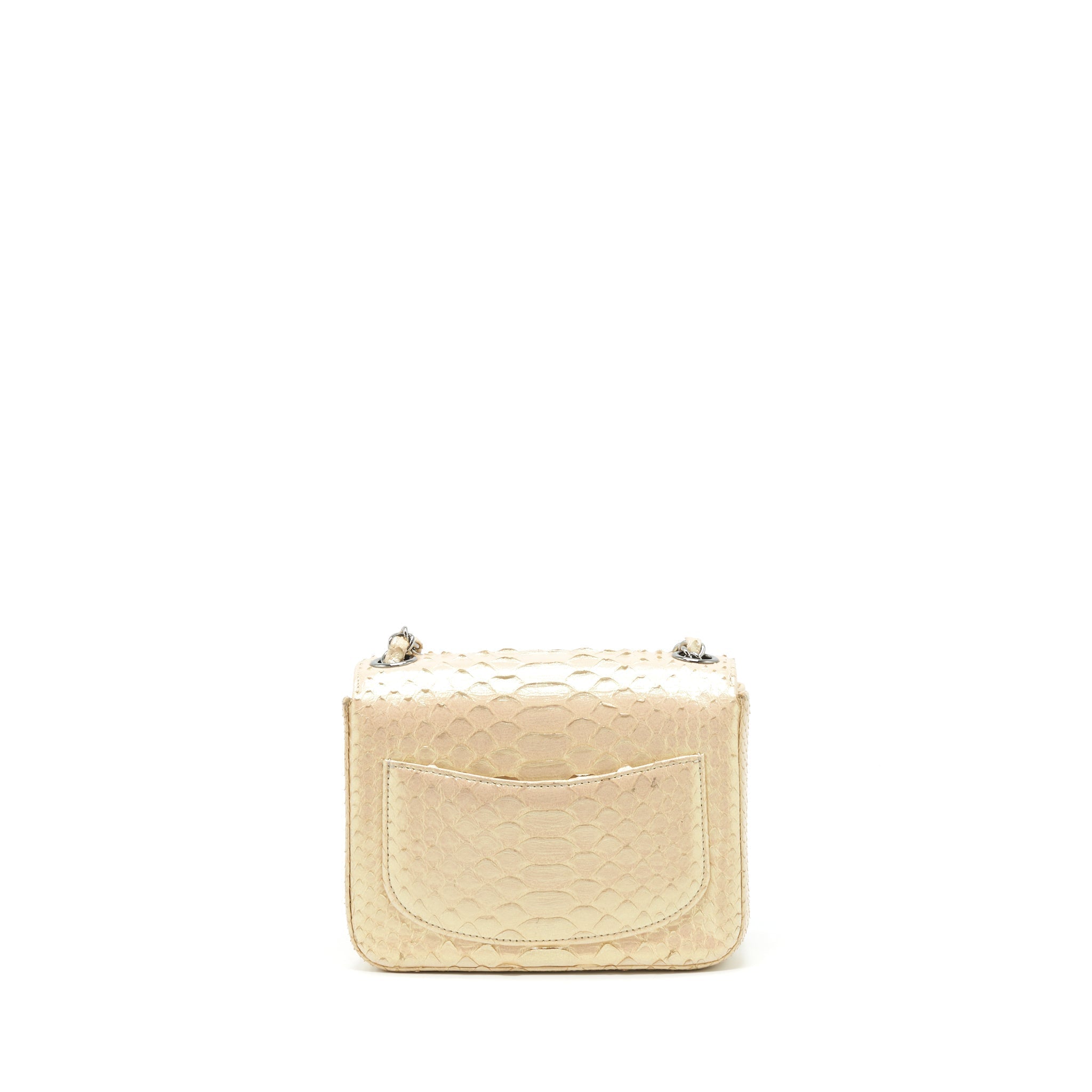 CHANEL MINI SQUARE FLAP BAG PYTHON IRIDESCENT LIGHT BEIGE SHW