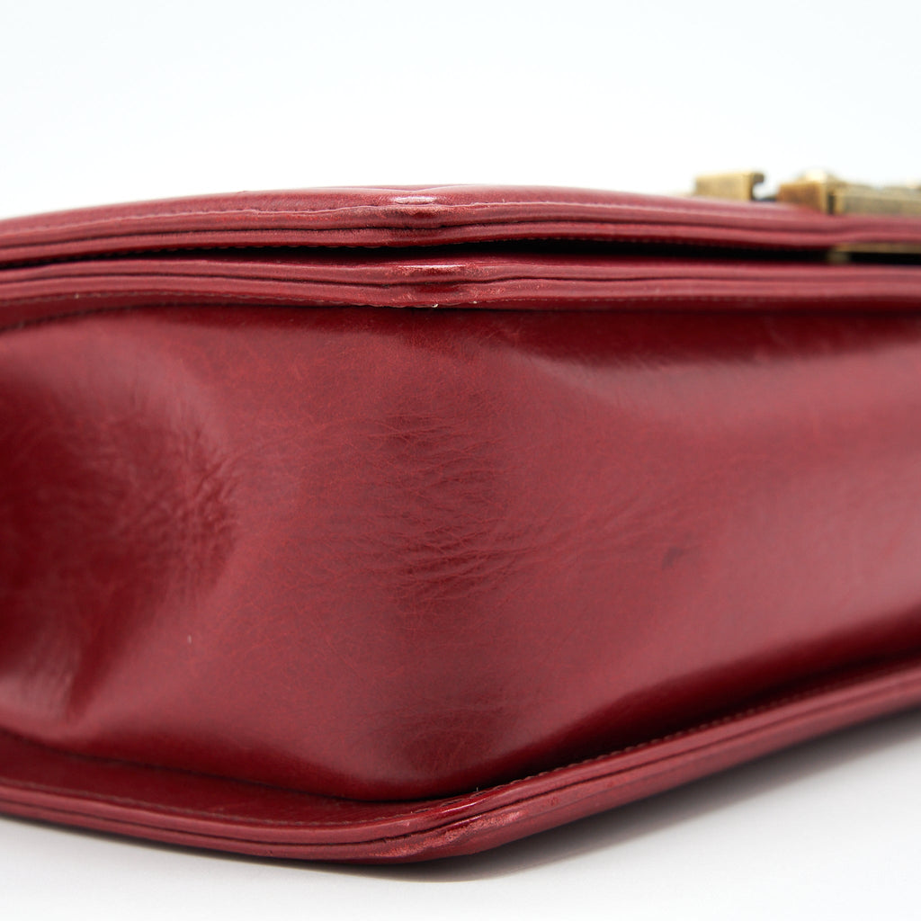CHANEL MEDIUM BOY BAG AGED CALFSKIN RED WITH RUTHENIUM GHW