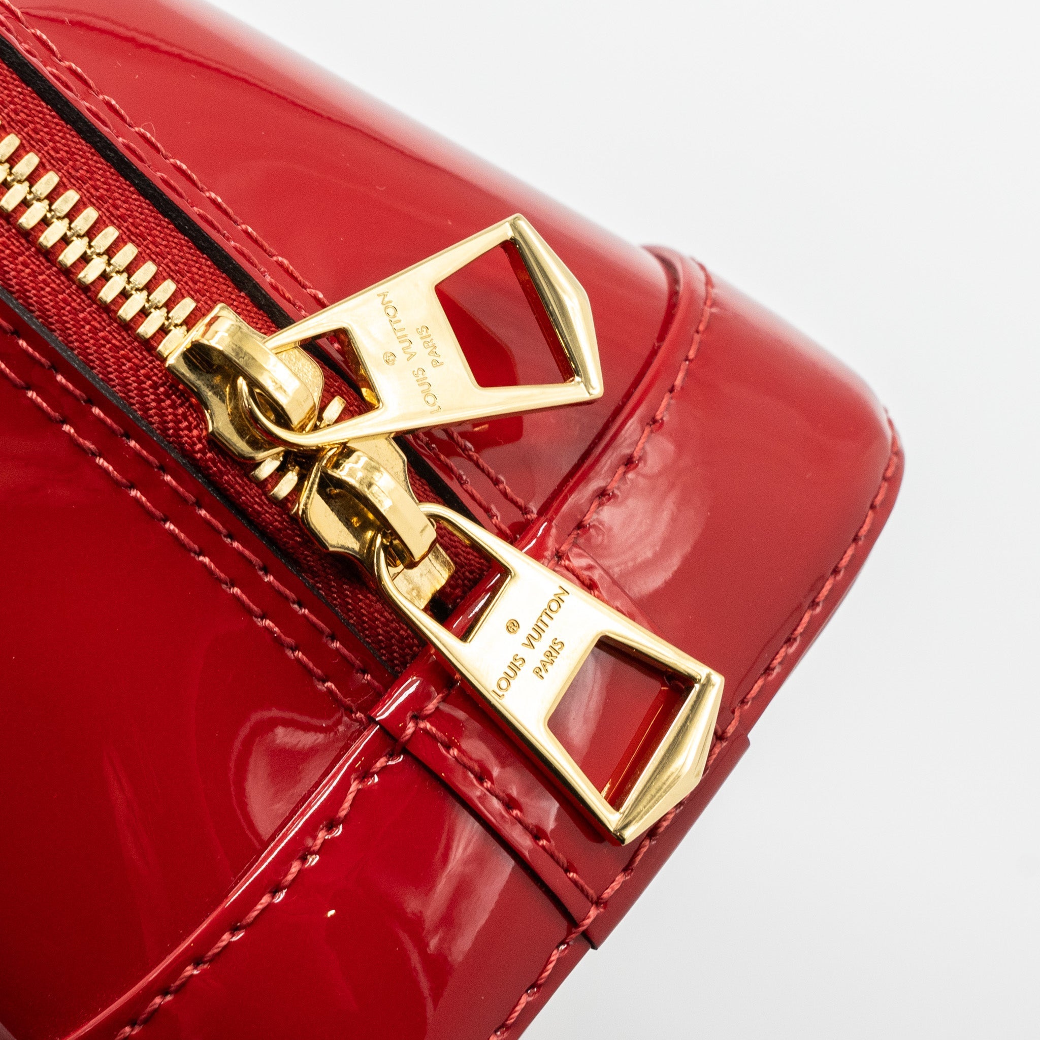 LOUIS VUITTON ALMA BB LIMITED EDITION VERNI MIROIR PATENT RED/MONOGRAM CANVAS GHW