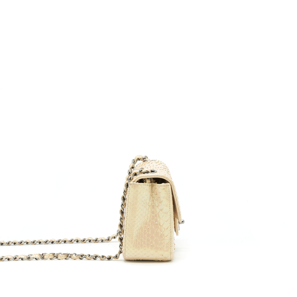 CHANEL MINI SQUARE FLAP BAG PYTHON IRIDESCENT LIGHT BEIGE SHW