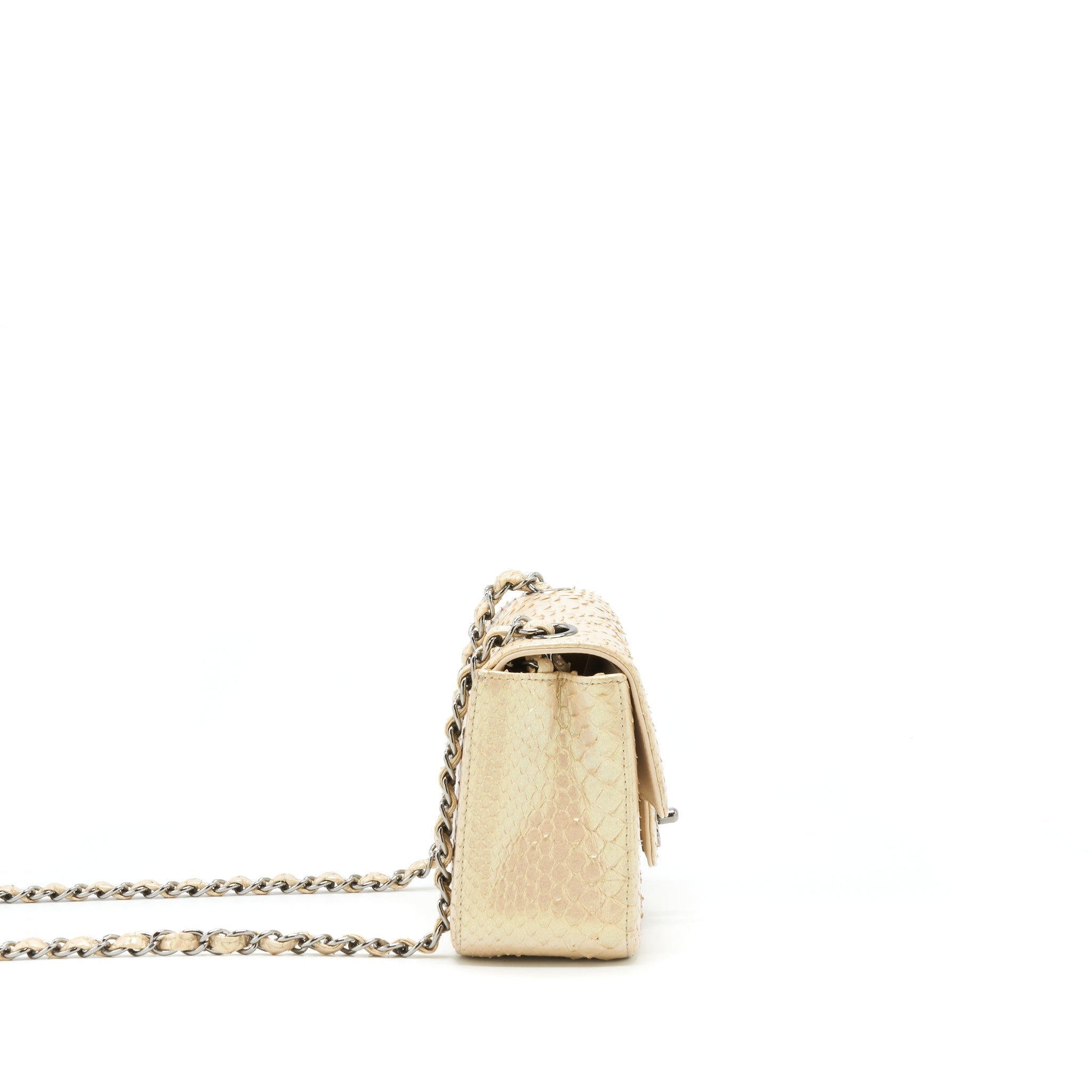 CHANEL MINI SQUARE FLAP BAG PYTHON IRIDESCENT LIGHT BEIGE SHW