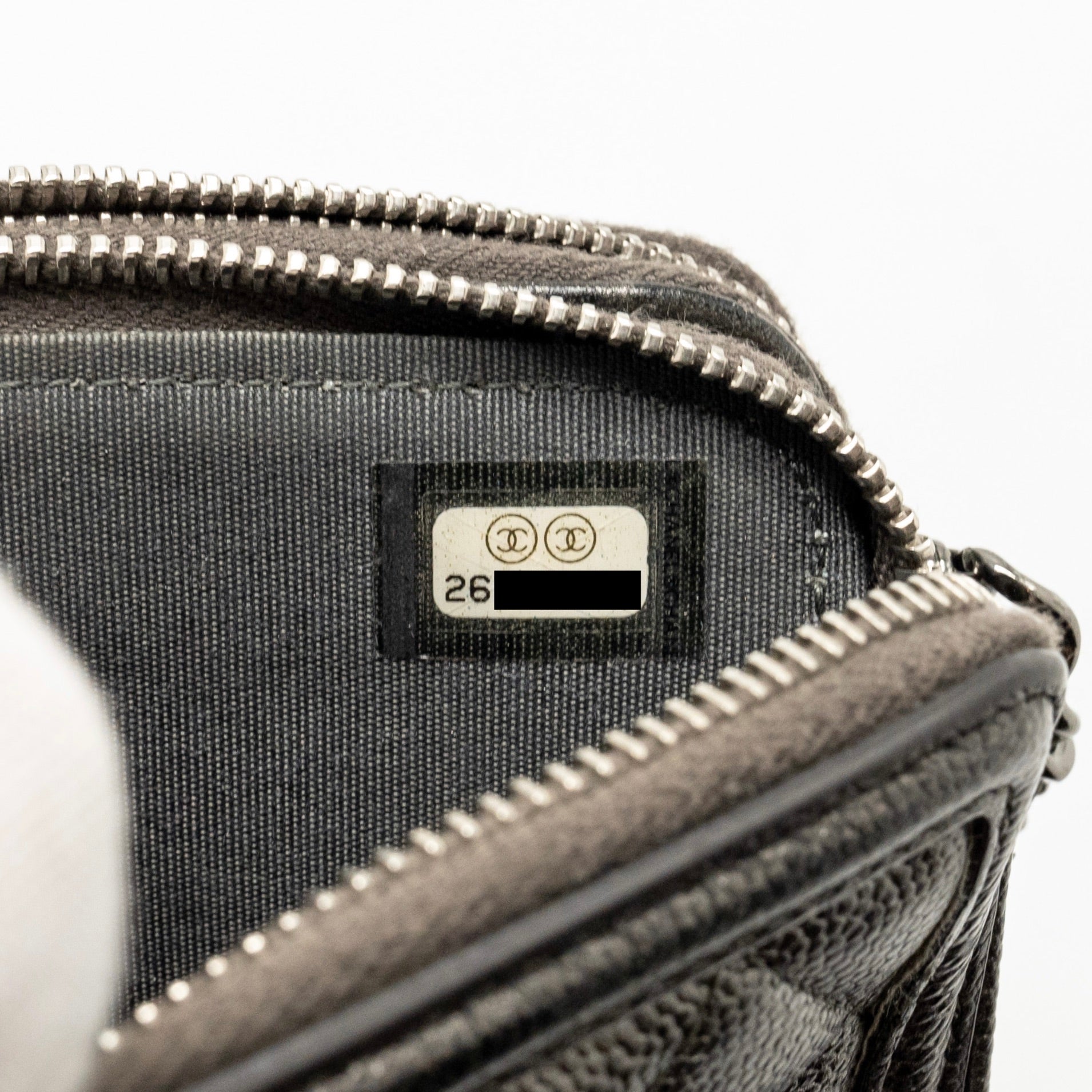 CHANEL CC FILIGREE DOUBLE ZIP CLUTCH WITH CHAIN CAVIAR GREY SHW