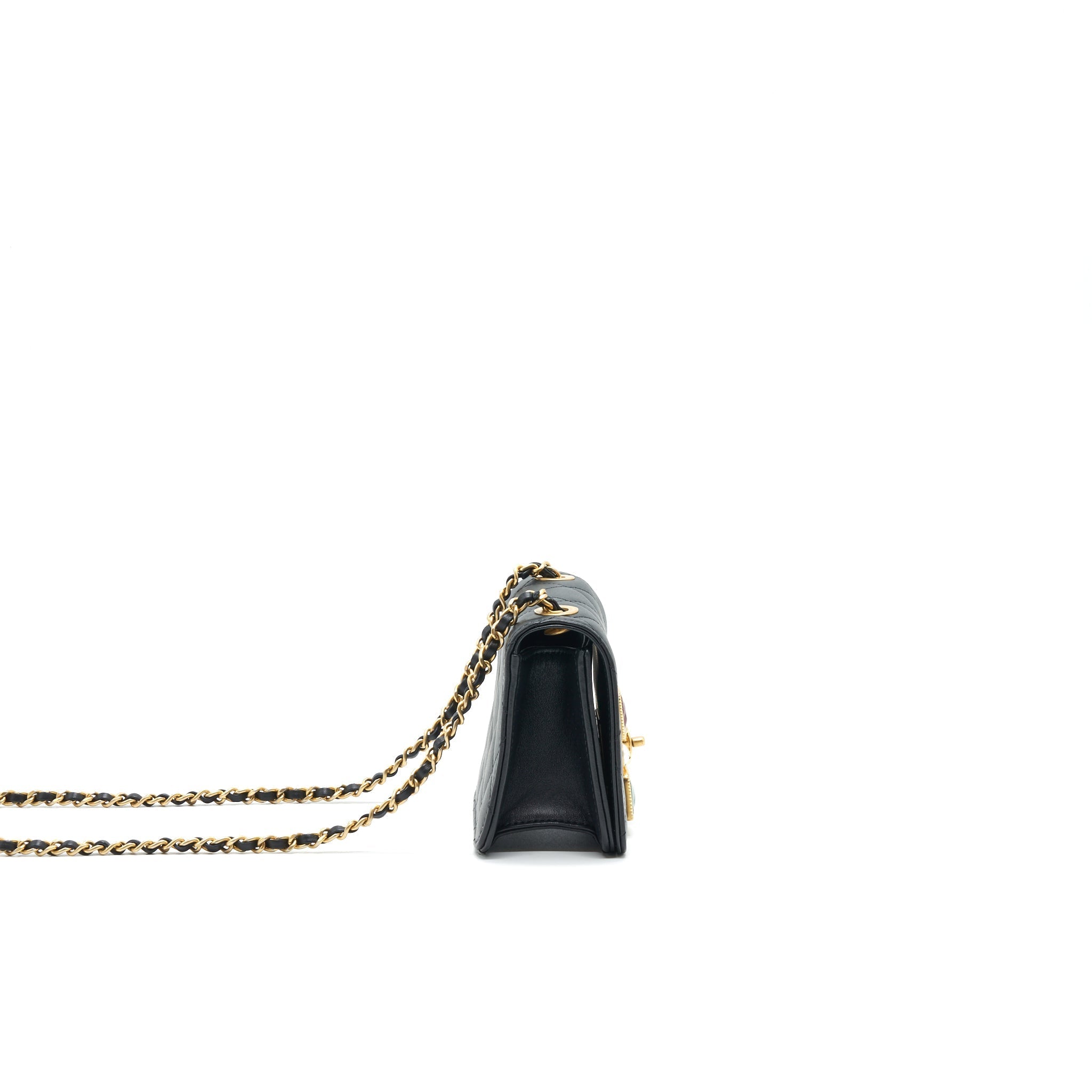 CHANEL SMALL FLAP BAG WITH CALFSKIN, PEARL , RESIN BLACK GHW