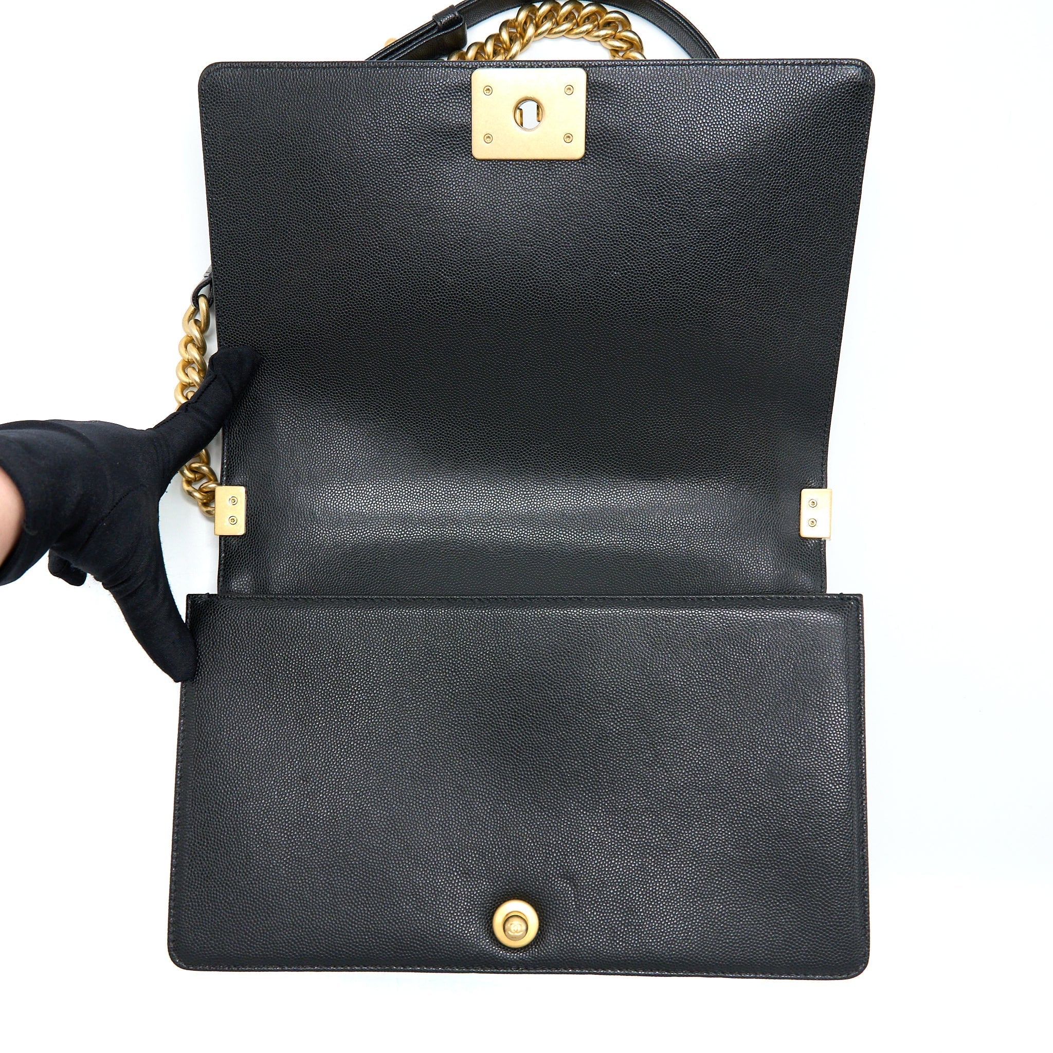 CHANEL BOY BAG 28CM CAVIAR BLACK BRUSHED GHW