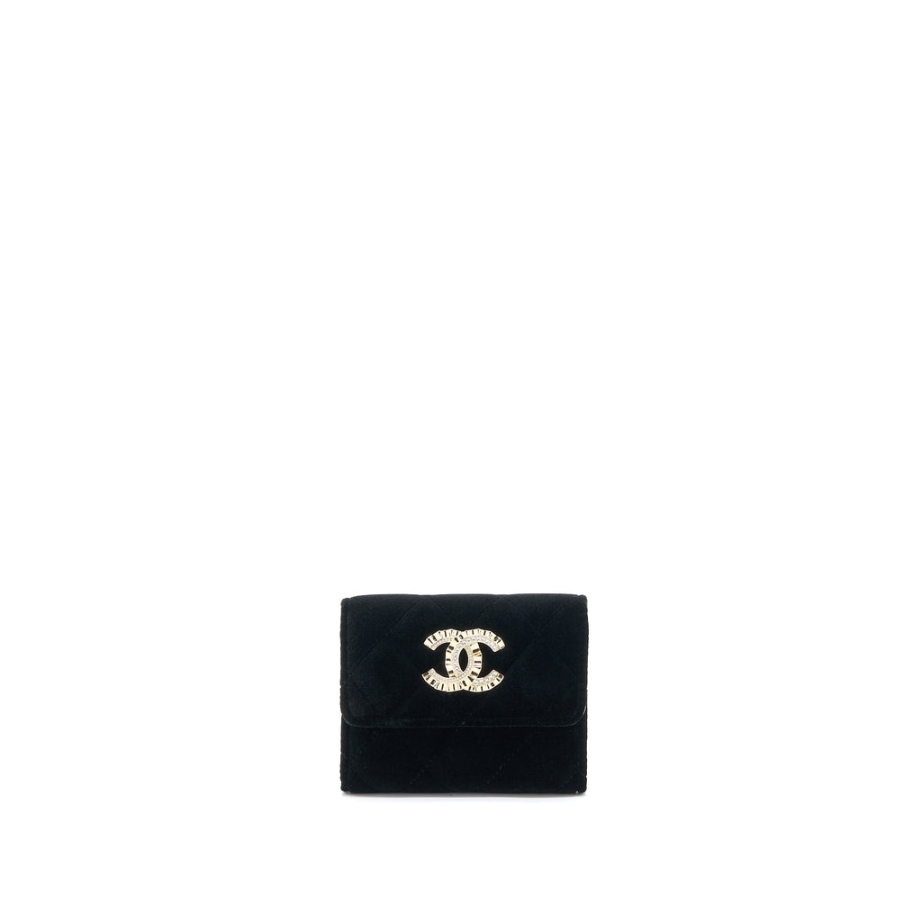 CHANEL SMALL FLAP WALLET VELVET BLACK LGHW