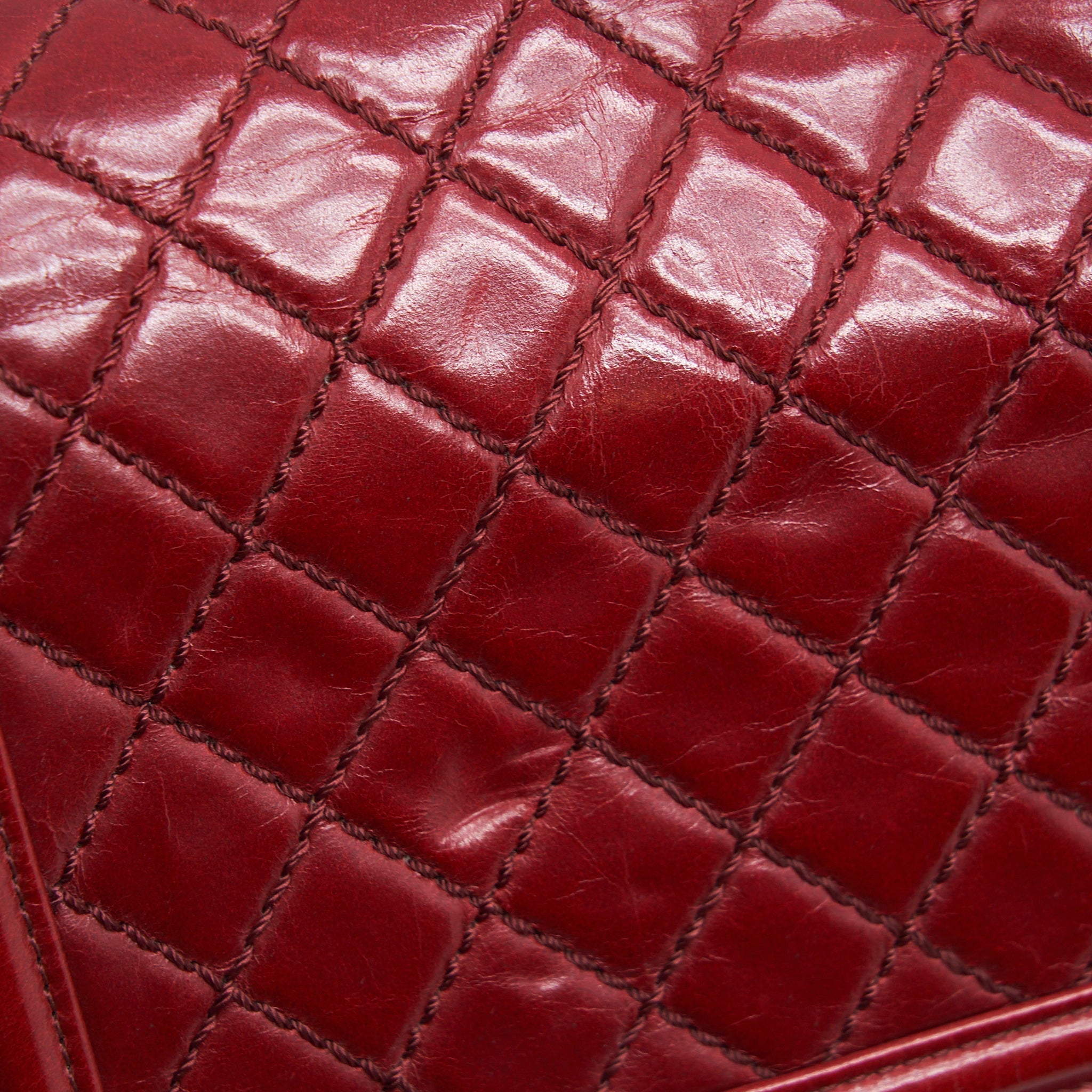 CHANEL MEDIUM BOY BAG AGED CALFSKIN RED WITH RUTHENIUM GHW