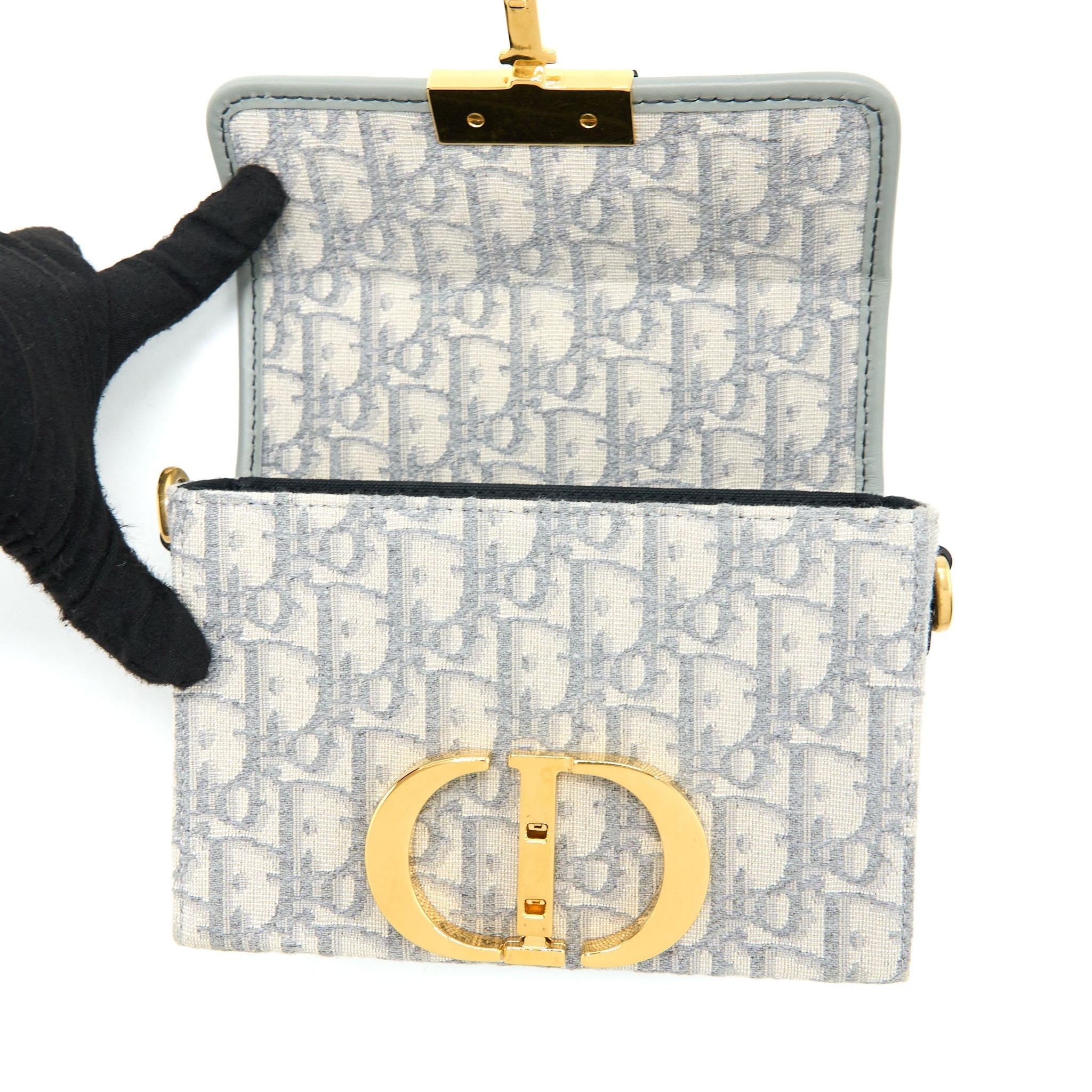 DIOR 30 MONTAIGNE MINI BOX BAG GREY OBLIQUE JACQUARD GHW