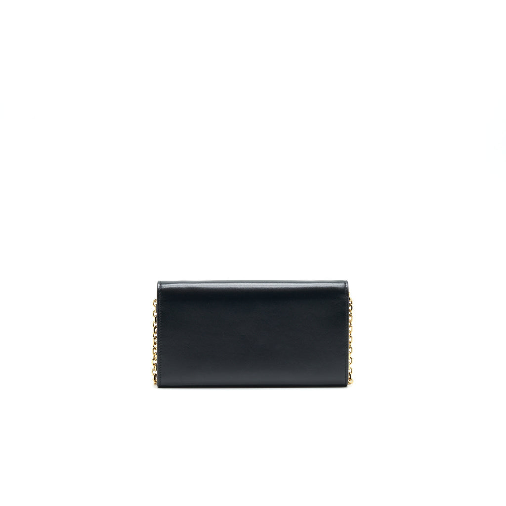 CELINE CALFSKIN C WALLET ON CHAIN BAG BLACK GHW