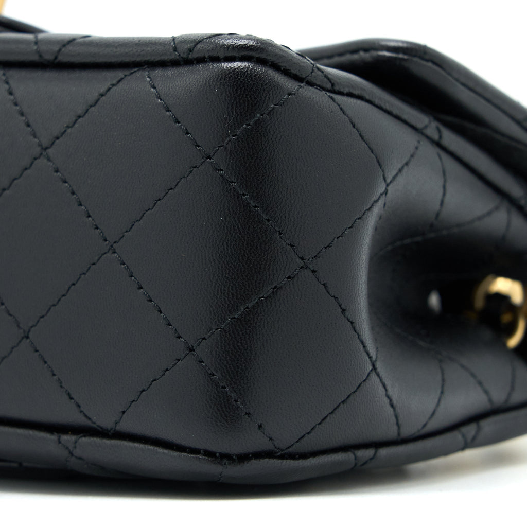 CHANEL PEARL CRUSH MINI RECTANGULAR FLAP BAG LAMBSKIN BLACK BRUSHED GHW (MICROCHIP)