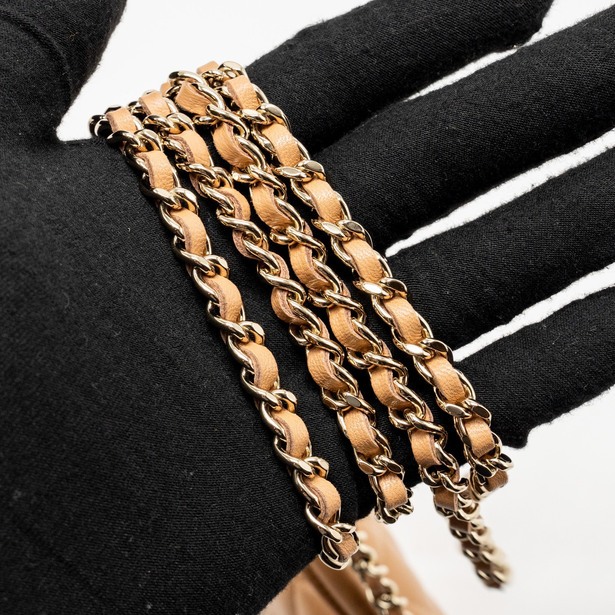CHANEL TOP HANDLE MINI FLAP BAG WITH CHAIN LAMBSKIN CARAMEL LGHW