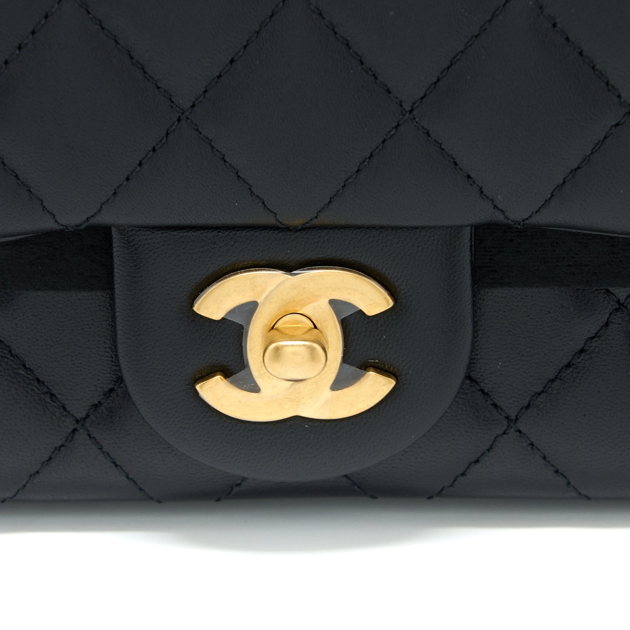 CHANEL PEARL CRUSH MINI RECTANGULAR FLAP BAG LAMBSKIN BLACK BRUSHED GHW (MICROCHIP)