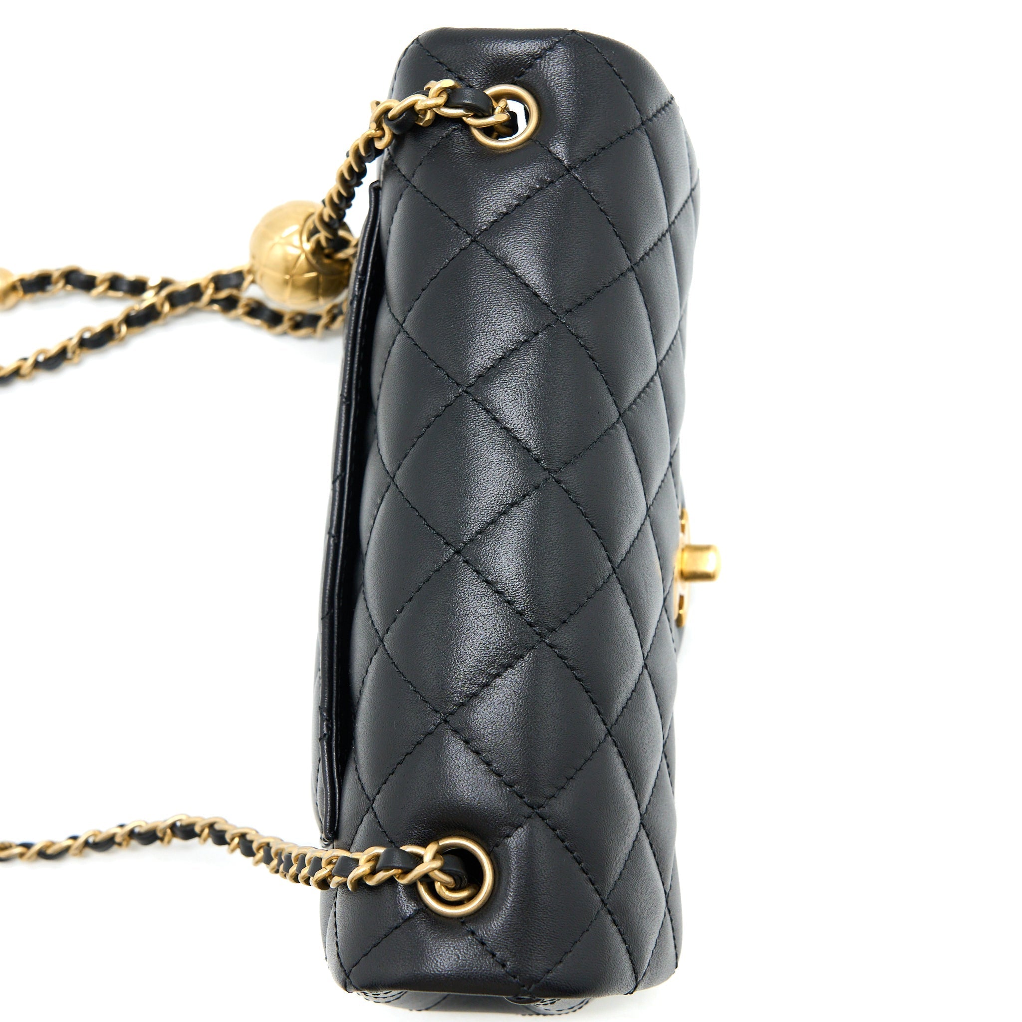 CHANEL PEARL CRUSH MINI RECTANGULAR FLAP BAG LAMBSKIN BLACK BRUSHED GHW (MICROCHIP)