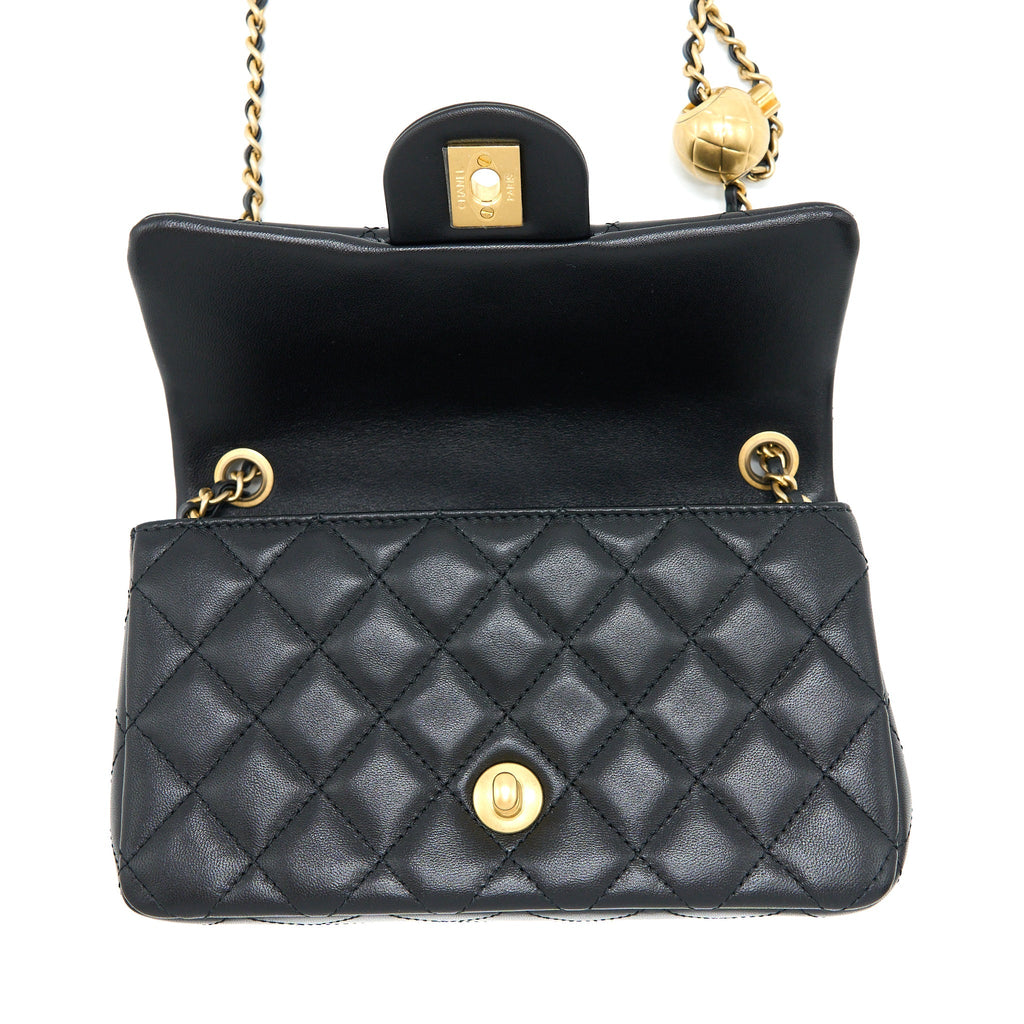 CHANEL PEARL CRUSH MINI RECTANGULAR FLAP BAG LAMBSKIN BLACK BRUSHED GHW (MICROCHIP)